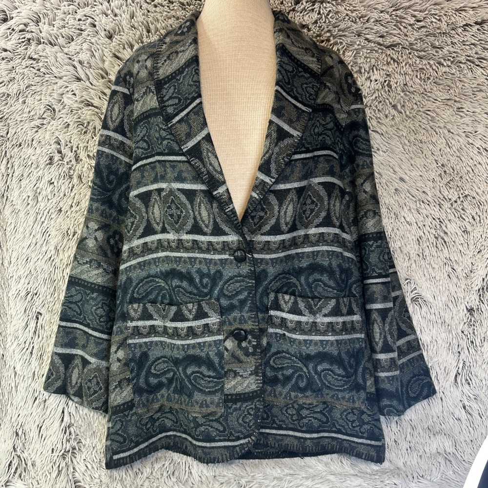 Maurices Vintage Tapestry Whip Stitch Pockets Small Oversized  Multicolor Blazer